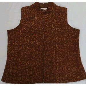 Coldwater Creek Woman Brown Bronce Graphic Print Size L Vest Vintage early 90s